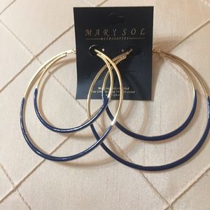 MARY SOL BLUE AND GOLD TONE DOUBLE HOOP EARRING FOR PIERCED EARS